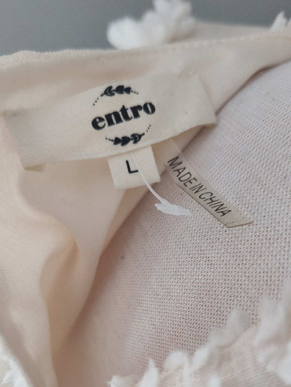 Entro Cream Textured Lined Mini Dress with Floral Appliqués And Bell Sleeves - Picture 13 of 16